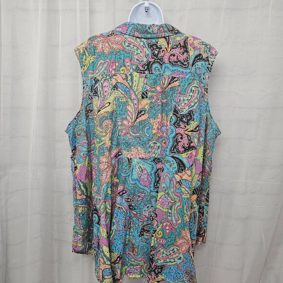 Intro Blue Paisley Y2K Tank Tunic Boho Retro Festival Hippie Button-Down 3X - Picture 6 of 11